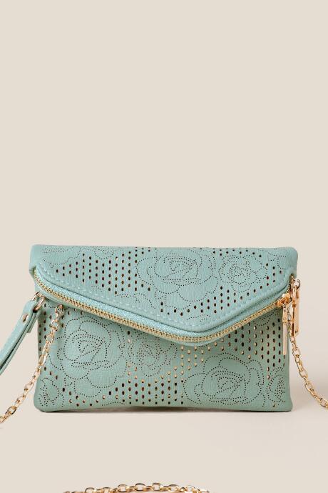 Francesca's Teagan Mini Angled Perforated Crossbody - Mint