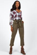 Francesca's Gwenyth Front Tie Utility Pants - Olive