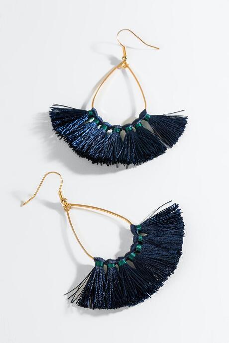 Francesca's Zoey Tassel Teardrop Earrings - Navy