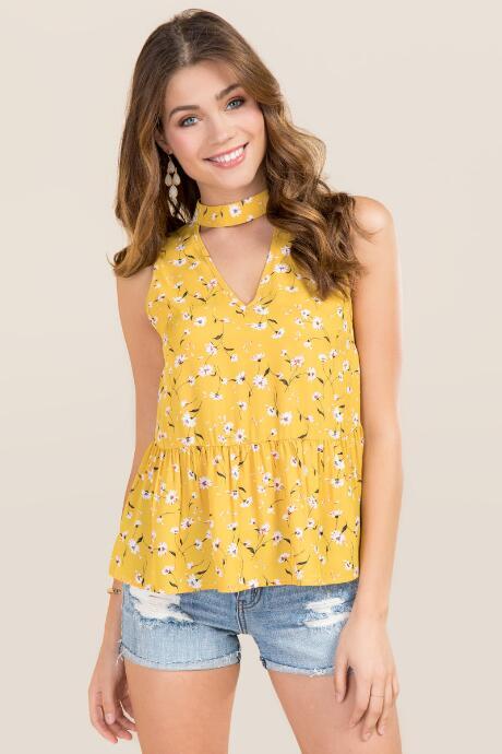 Blue Rain Sheila Gigi Floral Peplum Tank - Marigold