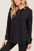 Francesca's Rebecca Lattice Fleece Hoodie - Black