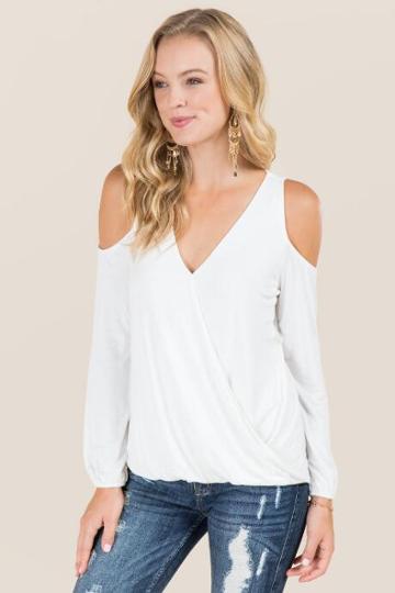 Jolie Clothing, Inc. Joleen Long Sleeve Surplus Cold Shoulder Top - Ivory