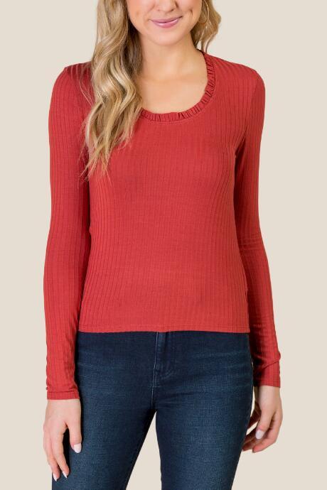 Francesca's Alyssa Ribbed Top - Cinnamon