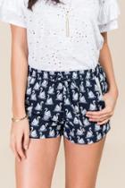 Blue Rain Loren Swan Printed Soft Shorts - Navy