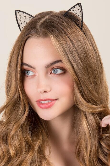 Francesca's Madeline Polka Dot Cat Ear Headband - Black
