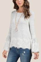 Francesca's Everly Lace Overlay Bell Sleeve Top - Heather Gray