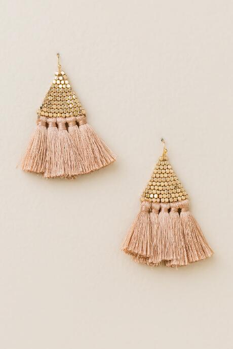 Francesca's Cathy Bead Tassel Earrings In Blush - Mauve