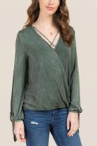 Francesca's Elsie Tie Sleeve Surplus Top - Dark Olive