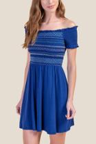 Francesca's Callie Smocked Top Skater Dress - Navy