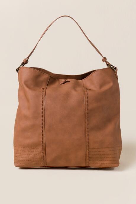Francescas Reily Large Stitched Hobo - Cognac