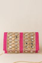 Francesca's Sabrina Pink And Gold Embellished Crossbody Clutch - Neon Pink