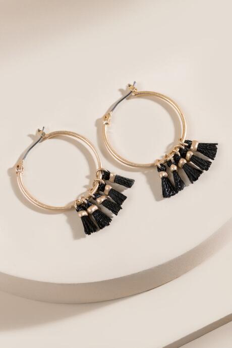 Francesca's Aurora Mini Tassel Hoop Earring - Black