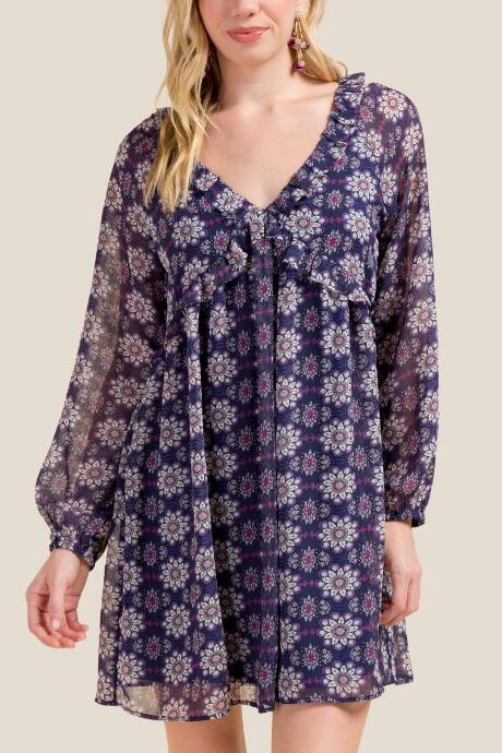 Francesca Inchess Iris Floral A-line Dress - Navy