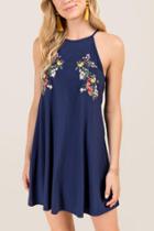 Francesca's Rae Embroidered Cupro Knit Dress - Navy