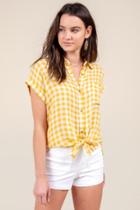 Francesca's Allison Button Down Top - Lemon