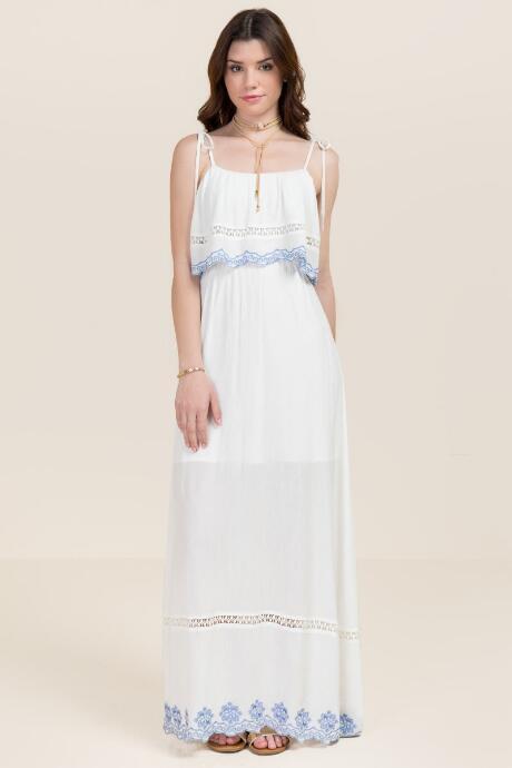Francesca's Gael Embroidery Maxi Dress - White