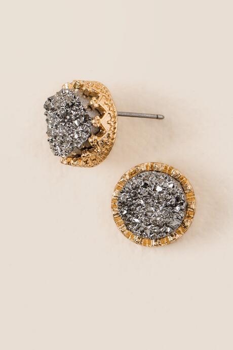 Francesca's Ming Druzy Stud Earring In Hematite - Hematite