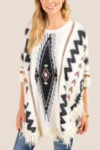 Francesca's Johanna Printed Poncho - Ivory