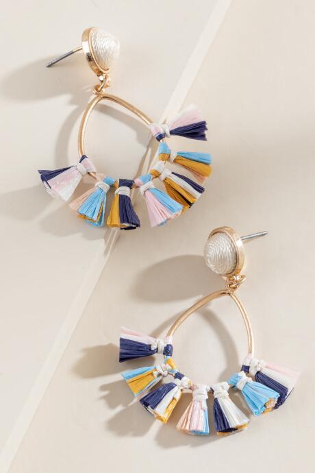 Francesca's Delaney Multi Raffia Tassel Earrings - Multi