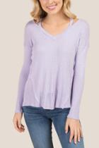 Francesca's Sharon Clavicle Cut Out Raw Edge Top - Orchid