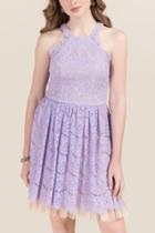 Francesca's Eloise Lace Open Back Tulle A-line Dress - Orchid