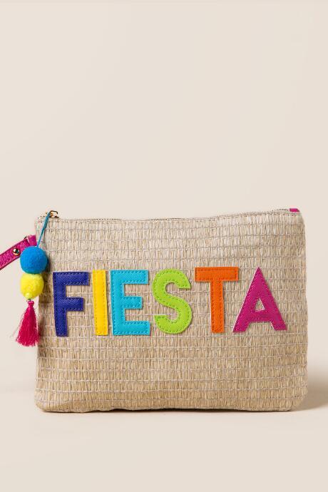Francesca's Fiesta Pom Tassel Wristlet Clutch - Natural