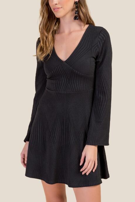 Francesca's Victoria Rib Knit Skater Dress - Black