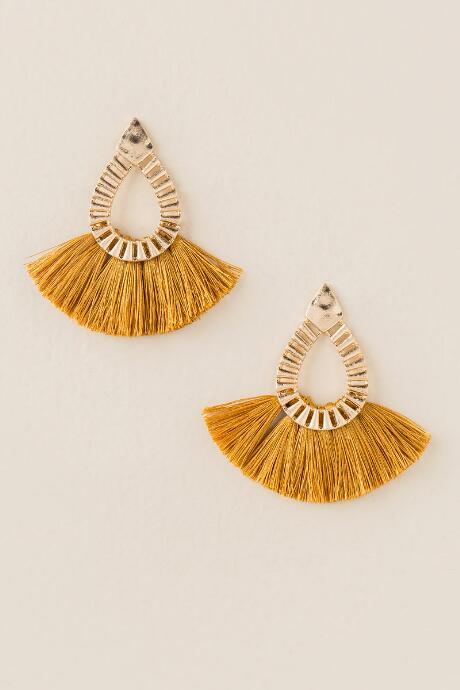 Francesca Inchess Logan Teardrop Fringe Earrings - Mustard