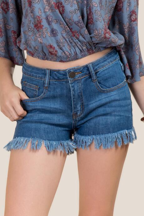 Harper Mid Rise Long Fray Hem Jean Shorts - Lite
