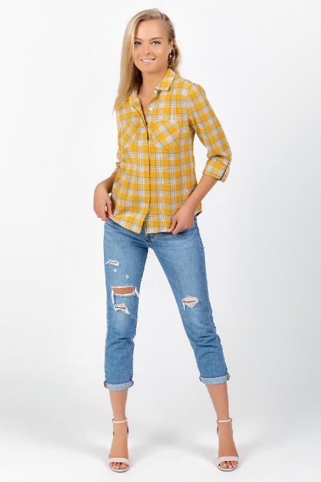 Francesca Inchess Evren Plaid Button Down Top - Marigold