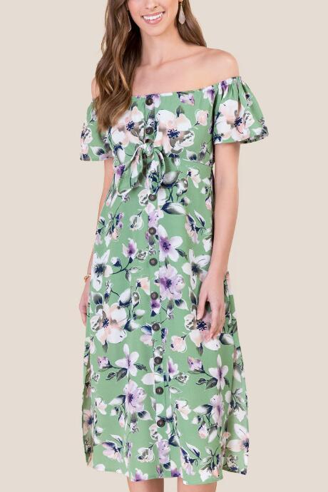 Francesca's Blaire Off The Shoulder Midi Dress - Moss