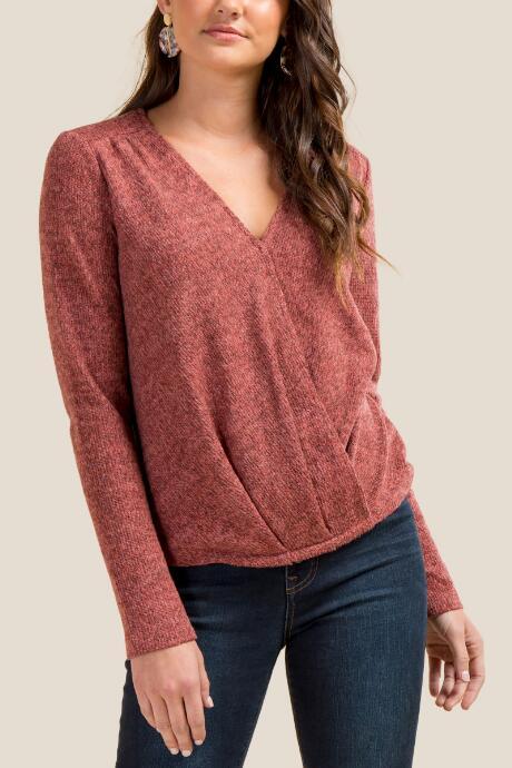 Francesca Inchess Isla Two Toned Surplus Knit Top - Brick