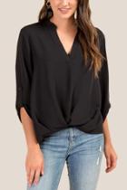 Francesca's Allana Twist Front Blouse - Black