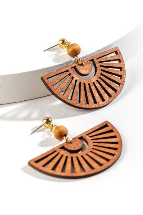 Francesca's Carla Wood Fan Drop Earrings - Brown