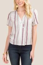 Francesca's Crystal Striped Button Down Top - White