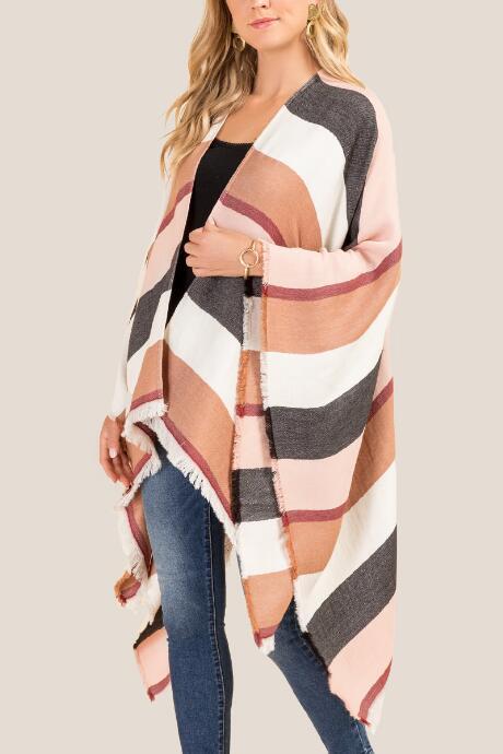 Francesca's Penny Striped Ruana - Ivory