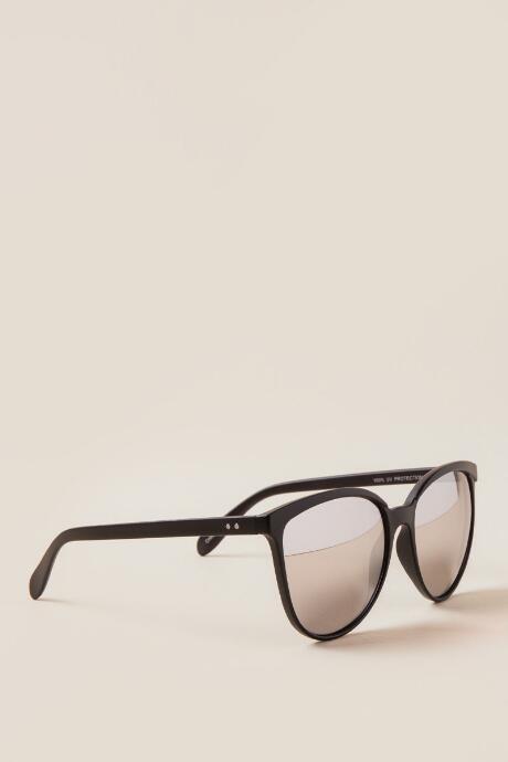 Francesca's Dora Mirrored Lens Sunglasses - Black