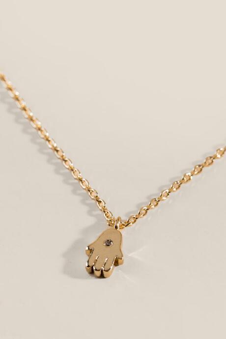 Francesca's Brit Brass Hamsa Hand Pendant Necklace - Gold