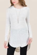 Alya Kylee Rounded Split Hem Pullover Sweater - Heather Oat