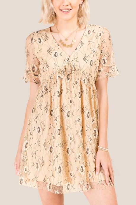 Francesca's Liv Floral Lace Shift Dress - Taupe