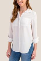 Francesca's Lila Pocketed Button Down Top - White