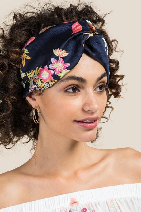 Francescas Dani Knotted Turban Headband In Navy - Navy