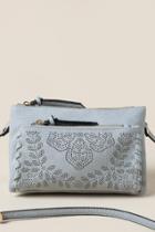 Francesca's Marie Perforated Floral Crossbody - Light Gray