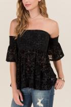 Jainsons International Inc. Mindy Velvet Open Shoulder Blouse - Black