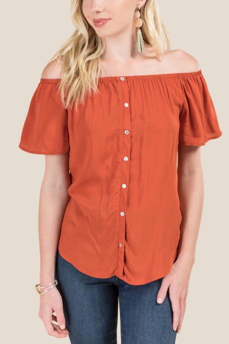 Francesca's Reese Off Shoulder Blouse - Orange