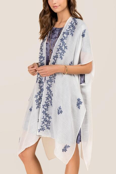 Francesca Inchess Kalea Embroidered Ruana In White - White