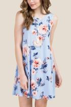 Francesca's Camilla Floral X-back Knit Dress - Oxford Blue