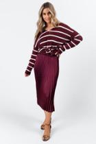 Francesca's Taylen Stripe Twisted Back Sweater Top - Wine
