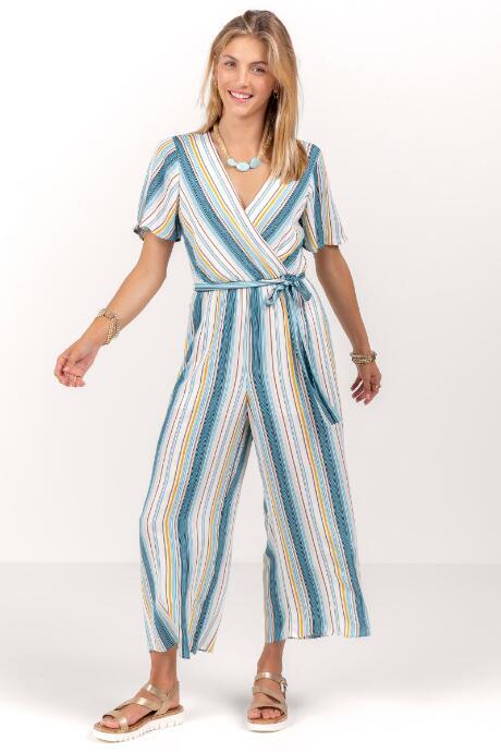 Francesca Inchess Josie Striped Kimono Jumpsuit - Sage