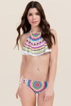 Francesca's Bay Bright Printed Circle Tie Swimsuit Bottoms - White